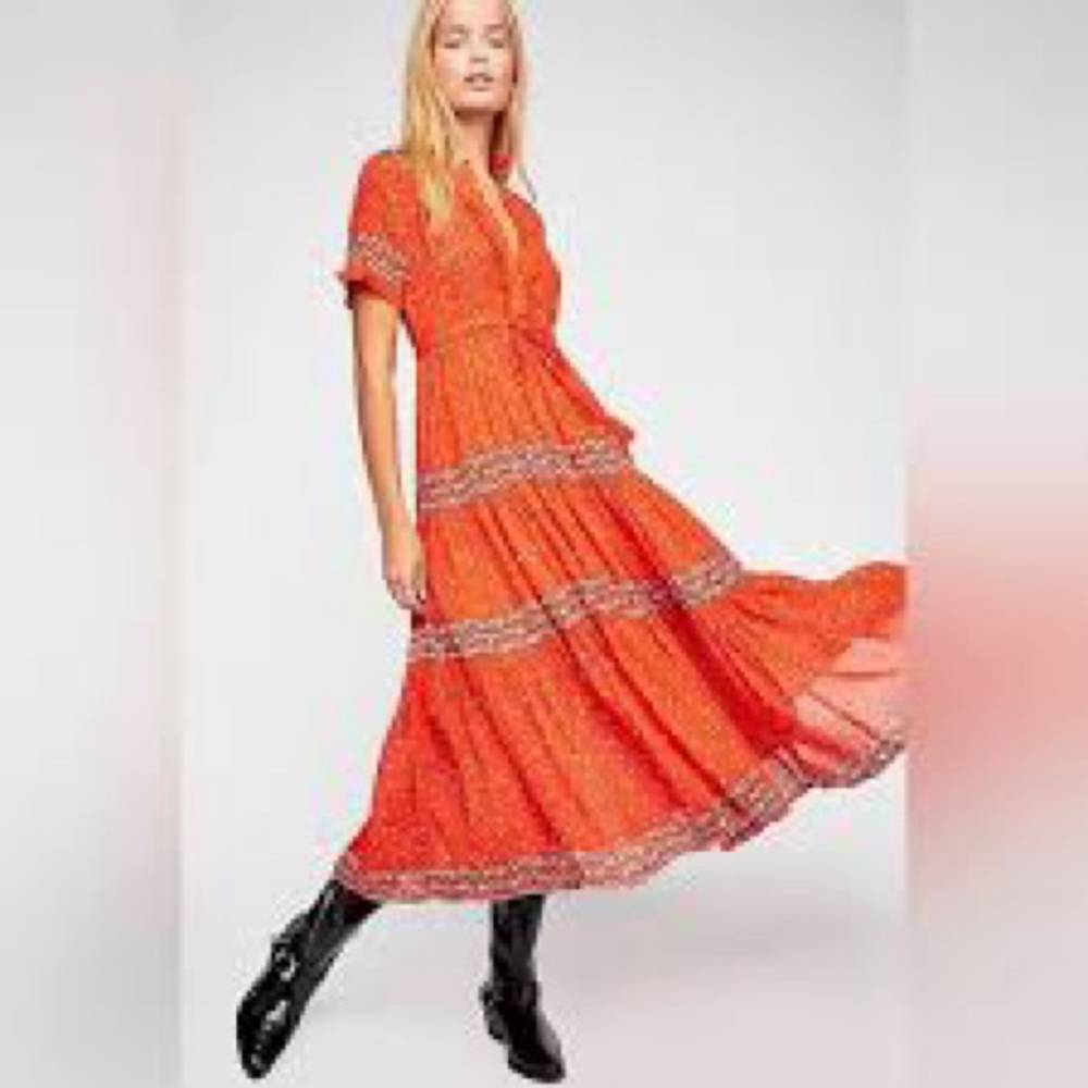 Free People Orange Floral Midi Dress - Picture 2 of 4